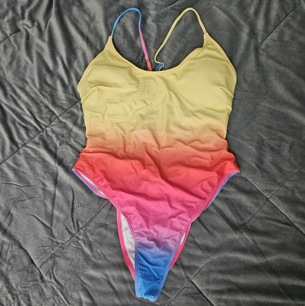Gradient Rainbow One Piece Swimsuit With Open Back